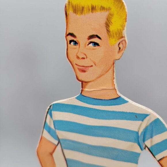 1963 Barbie Ken Stand-Up Paper Dolls Plastic Stands Clothes Whitman - Picture 5 of 12